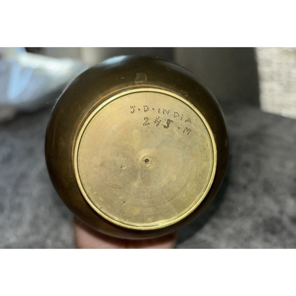 Vintage Brass Vase w/geometric Lines Indian Decoration Marked J.D India 245 M 8